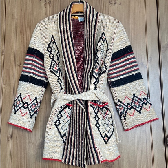 Sabra Wintuk 1970s Vintage Aztec Tribal Sweater Cardigan Robe S GUC - Picture 7 of 7